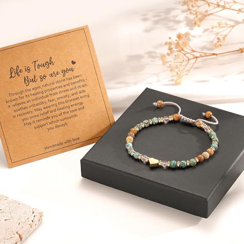 yupoxiu Inspirational Gifts for Women Birthday - Healing Natural Stone Bracelets, Thinking of You Get Well Soon Gifts for Women Friend Sister - style: A-Life is tough