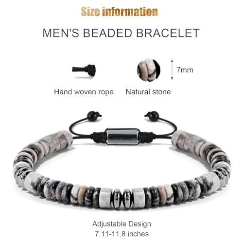 VIBILIA Healing Crystal Bracelets Beaded Bracelets for Men Women Natural Stone Adjustable Bracelets Unique Gifts for Father Son Grandfather Brother Friend - color: MapStone