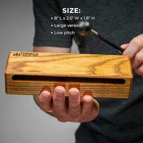 Timber Drum Co. Wood Block Percussion Musical Instrument, 8" Large — MADE IN U.S.A. — Includes Mallet, Feet — Solid Hardwood, Rich Block Tone - size: Large