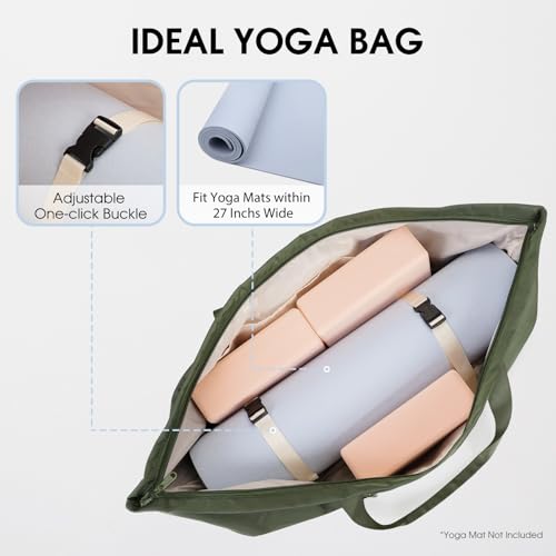 Large Yoga Mat Bag with Shoes Compartment and Wet Pocket Ladies Pilates Gym Tote Bag with Yoga Mat Holder Strap for Women Men Workout Carrier Stuff Accessories - color: Army Green