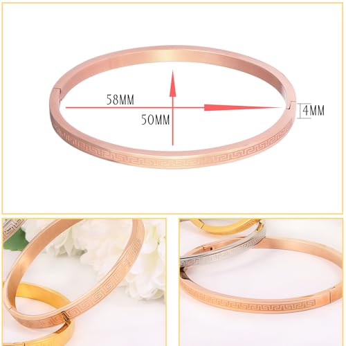 4/6/8MM Greek Key Meander Bracelet Oval Stainless Steel Bangle Cuff Gifts for Women Men - color: Rose Gold, size: 4mm