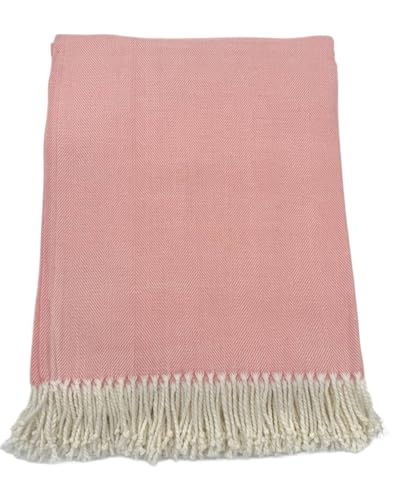 Cotton Acrylic Adirondack Herringbone Woven Throw (Pink Carnation) - color: Pink Carnation