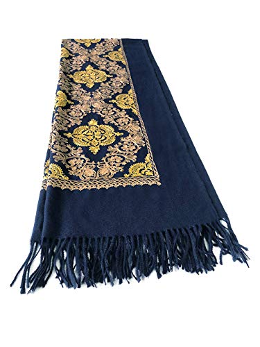 Urban CoCo Women's Embroidered Oversize Tassel Shawl Scarf Wraps for Women - color: #2-navy Blue