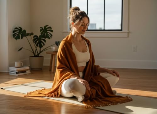 HANDTECHINIDA Tibetan Woolen shawl for Meditation Yoga Travel Champagne Nursing Pashmina Kashmiri Plus size Prayer Wrap - color: Shawl-2