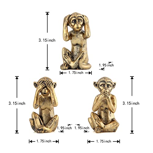 Leekung 3 Wise Monkeys Statue for Home Decor Accents,Hear no Evil See no Evil Speak no Evil Figurine for Living Room Boho Desk Gold Modern Table Decor,Monkey Gift Shelf Decor Accents Antique Bronze