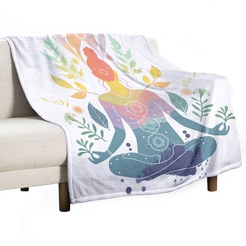 Meditation Yoga Art Throw Blanket for Couch Bed, Soft Cozy Colorful Floral Botanical Sofa Decor Blankets for Women, Men, 40"x50" - color: Meditation Yoga Art, size: 40"x50"