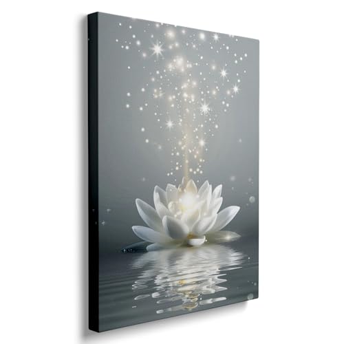 Ypxzzj Framed White Lotus Flower Wall Art for Living Room, Zen Canvas Wall Art for Yoga Bedroom,Meditation Spiritual Wall Decor Print for Bathroom Study Room Ready to Hang (12''x16'') - size: 16"L x 12"W