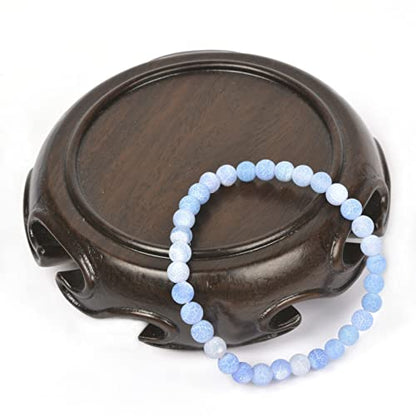 Justinstones Gem Semi Precious Gemstone 6mm Round Beads Stretch Bracelet 6.5 Inch Unisex - color: Light Blue Weathered Agate