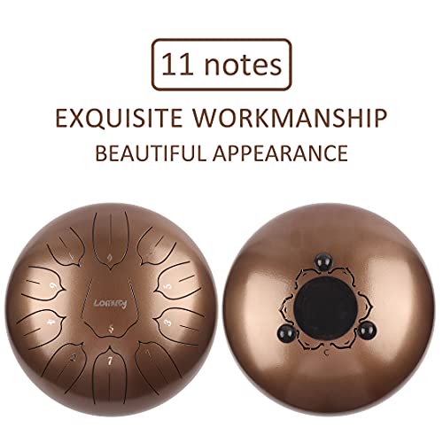 Steel Tongue Drum 12 Inch 11 Notes for Adults - Ethereal Metal Instrument for Meditation & Yoga with Music Book, Mallets & Carry Bag (Brown) - color: Brown