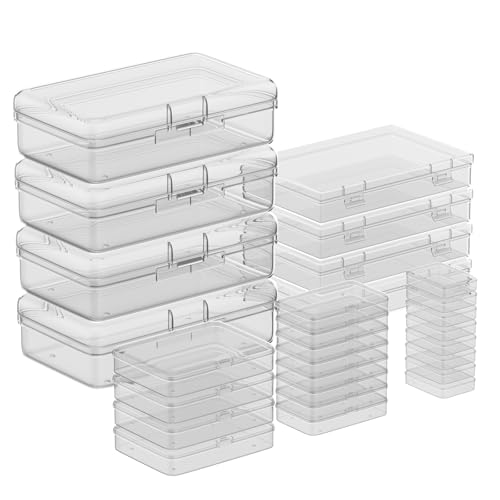 24Pack Mixed Sizes Small Plastic Storage Containers, Mini Rectangular Small Items Organizer Boxes with Hinged Lids and Labels for Craft Jewelry Beads ﻿ - style: 24PC