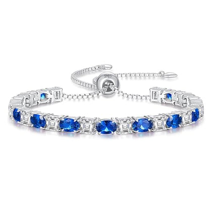 Sterling Silver Birthstone Bracelets for Women White Gold Tennis Bracelets Adjustable Chain 6-9 Inchs Jewelry Hypoallergenic Anniversary Birthday Gifts for Women Mom Wife Her - color: 09-Sapphire