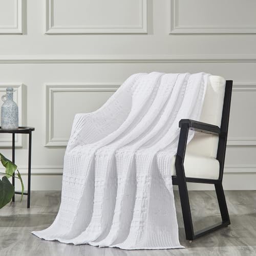 VHC Brands 100% Cotton Waffle Weave White Throw 50x60, Decorative Cotton Throw Blanket, Boho Farmhouse Bedroom, Living Room Decor for Bed, Couch, or Sofa - color: White, size: Throw (50"x60")