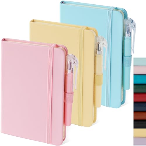 NIRMIRO Small Notebook Journal with Pen, Mini Pocket Notepad for Women, Small Pocket Size Note pads for Note Taking, Pink, Yellow, Sky Blue Note Book - color: Pink_blue_yellow, size: A6