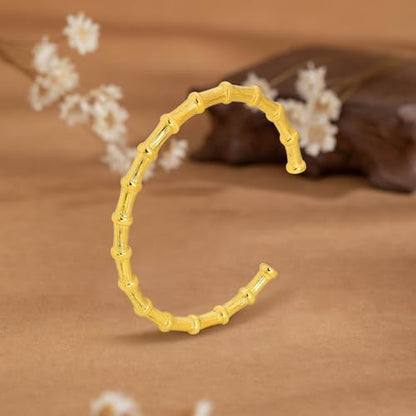 Bamboo Knot Bracelet for Women: 18K Gold Plated Dainty Classic Bamboo Style Open Clasp Cuff Bangle Trendy Minimalist Jewelry Inspirational Gift - color: gold