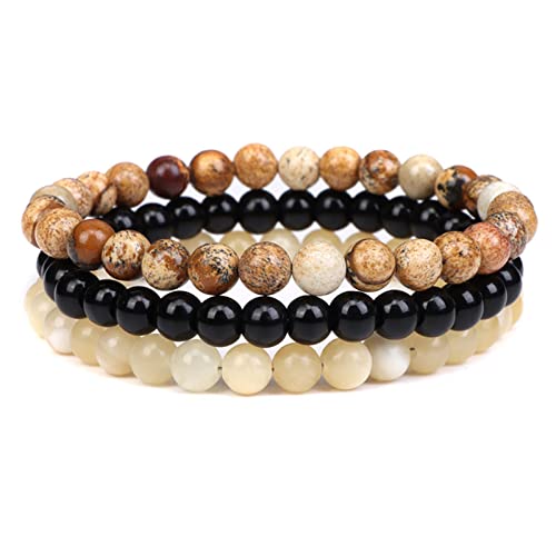 2Pcs Matte Lava Rock Volcanic Stone Beads Stretch Bracelet Stacking Frosted Gemstone Turquoise Seed Bracelet for Men Women Couple Stress Relief Aromatherapy Jewelry Gift - color: N brown