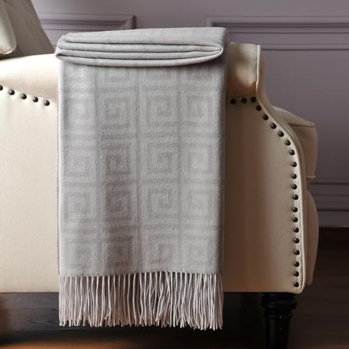 CUDDLE DREAMS Premium Cashmere Throw Blanket with Fringe, Luxuriously Soft (Greek Key) - color: Greek Key