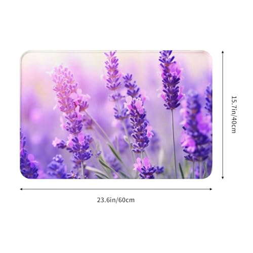 Lavender Flower Print Flannel Anti-Slip Mat 16x24in Polyester Floor Covering, Full Single-Side Printed - color: Lavender Flower