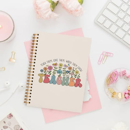 Teacher Appreciation Gifts, Groovy Floral Teacher Notebook, Teacher Gifts for Women, Thank You Teacher Gifts, Teacher Desk Supplies, Teach Them Love Them Spiral Notebook 5.5x8.3 Inch - color: Teacher - White