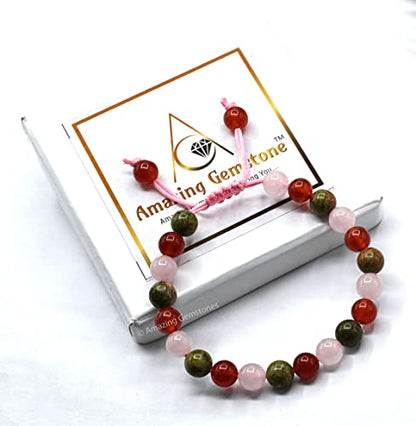 Amazing Gemstone Bracelet for Fertility Luck Manifestation - Fertility Crystals Carnelian Unakite Rose Quartz Bracelet Set for Men Women Healing Calming Anxiety Stress Relief Gifts (Adjustable) - color: Fertility