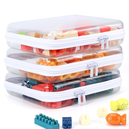 3 Pack Clear Hard Shell Zipper Case, Clear Zipper Pouches Waterproof Makeup Organizer & Travel Toiletry Bag, Plastic Pouch for Office, Home Storage, Medium Size - color: White, size: Medium