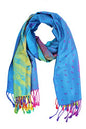 PASKMLNA Double Side Multi Colors Silky Tropical Colorful Exotic Pashmina Wrap Shawl Scarf Rave - color: 050-turquoise Blue Multi Feathers