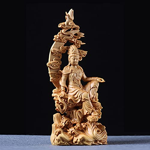 LQX Sculpture Tabletop Sculpture Sculpture Buddha Statue Boxwood 17cm Guanyin Sculpture Wood Goddess of Mercy Buddha Statue Moon Guan Yin Decor Sculpture Buddha Statue Ornaments Decorative Statue