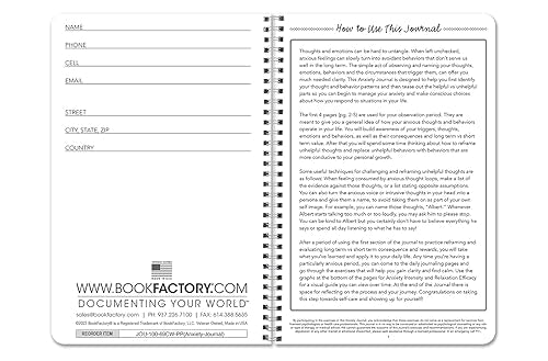 BookFactory Anxiety Journal Self Care Routine Tracking Track Stress & Anxious Triggers - 100 Pages, Wire-O, 6'' x 9'' (Made in USA) - style: Anxiety Wire-O