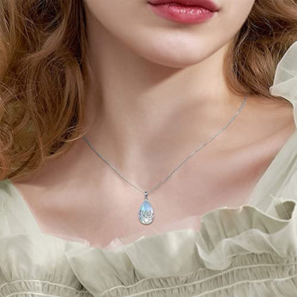 ONEFINITY Lotus Necklace 925 Sterling Silver Moonstone Pendant Necklace Yoga Lotus Jewelry for Women - style: Teardrop moonstone