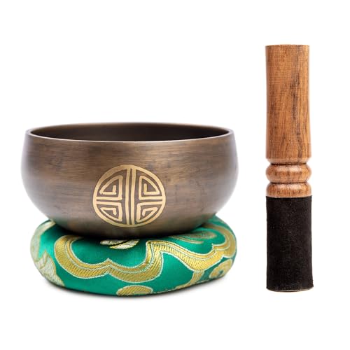 Tibetan Singing Bowl Set Brass - Master Healing Grade - Authentic Handcrafted Sound Bowl by Himalayan Bazaar (Black and Red) - color: Brown Mantra
