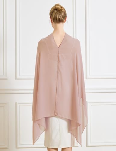 Chiffon Cape Shawl Wrap Scarf 3 Ways to Wear Elegant Sheer Capelet for Evening Dresses Weddings Parties - color: Blush Pink
