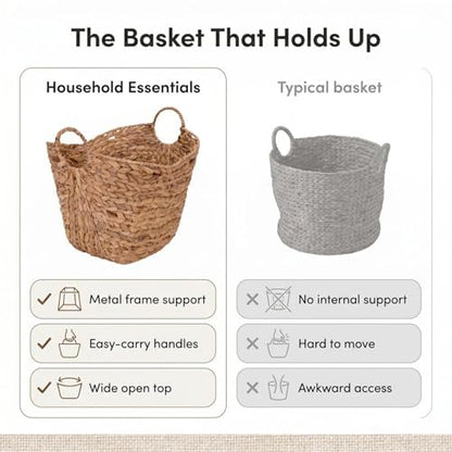 Household Essentials ML-4002 Tall Water Hyacinth Wicker Basket with Handles | Natural, Brown, Natural - color: Natural Hyacinth