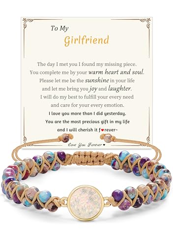 Gifts for Daughter Granddaughter, To My Mom Grandma Wife Girlfriend Sister Jasper Heart Bracelets Birthday Graduation Anniversary Christmas Stocking Stuffers Valentines Mothers Day Jewelry - style: 3.Gift To My Girlfriend: Purple Beads
