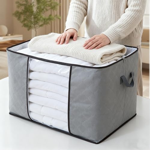 Storage Bag Collapsible Space Saver Organizer for Clothes Bedding Travel and HousePossession Storage,19.68X18.9in, Vertical Gray - color: Vertical Gray, size: 19.68X18.9in