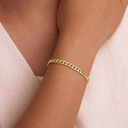 3mm Diamond Classic Tennis Bracelet for Women Dainty, Gold Jesus Cross Bracelets Trendy, 14K Gold Plated Heart/Evil Eye/Pearl/Starfish & Seashell Charm Bracelets for Women Bulk - style: Cuban-Gold