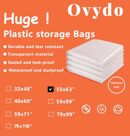 Large Plastic Bags for Storage 55x63 Inches Clear Giant Storage Bags Perfect for Moistureproof, Dustproof, Luggage, Furniture, Comforter Big Plush Toys, Equipment and More (10 Pack) - size: 55 x 63"