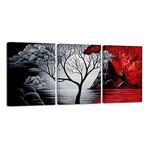 Wieco Art 3 Panels The Cloud Tree Gallery Wrapped Modern Canvas Wall Art Abstract Paintings Reproduction Prints Artwork Pictures for Home Decorations Wall Decor - size: 12x16inchx3pcs