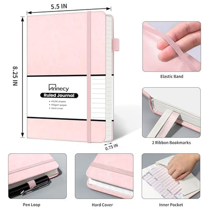 Annecy Lined Journal Notebook, Hardcover Leather Journal for Women & Men, 160 Numbered Pages, Medium 5.5" x 8.25", 100 GSM Thick Paper, Pink - color: Pink, style: Lined