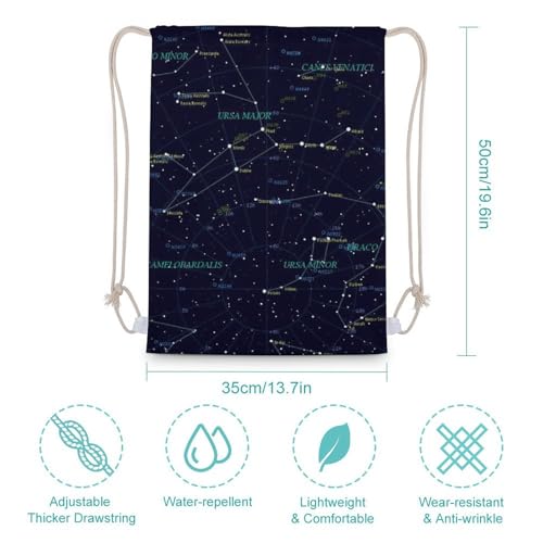 Starry Sky Constellation Portable Canvas Drawstring Backpack with Drawstring Pockets 35x50cm - color: Starry Sky Constellation, size: 35x50cm