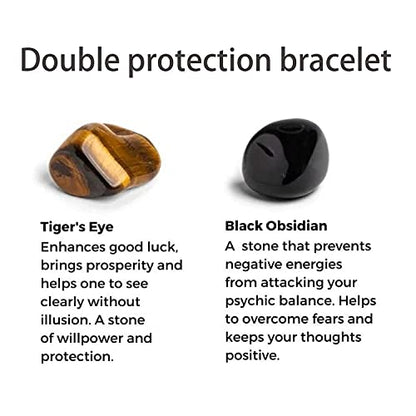 FRG Initials Bracelets for Men Letter Link Handmade Natural Black Onyx Tiger Eye Stone Beads Braided Rope Meaningful Bracelet - style: Braided rope-P