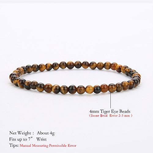 4MM Mini Gemstone Energy Bracelets Tiny Bracelet Natural Stone Statement Bracelet Charm Beaded Couples Bracelets - color: Tiger Eye