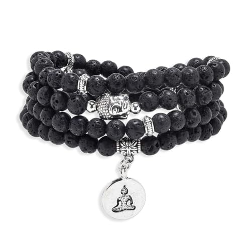 108 Mala Beads Bracelet/Necklace with Buddha Charm – Meditation Beads, Yoga Jewelry, Prayer Beads, Zen Necklace – Ideal Gift for Spiritual Practice - style: Lava