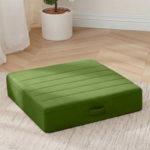 MeMoreCool Square Floor Pillow Seating for Adults Kids, Large Meditation Cushion Floor Pillow with Thick Foam & Soft Tufted Cover, Washable Big Pillow Seat Floor Cushion for Sitting Yoga 22" Green - color: Forest Green, size: 22 Inch