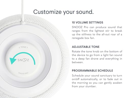 SNOOZ Pro White Noise Sound Machine - Natural Fan Noise, Non-Looping Sound, App Scheduler - Travel Case Included, Sleep Aid for Adults & Baby, 10 Volume Settings, Portable, Gift Registry - Cotton