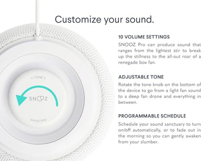SNOOZ Pro White Noise Sound Machine - Natural Fan Noise, Non-Looping Sound, App Scheduler - Travel Case Included, Sleep Aid for Adults & Baby, 10 Volume Settings, Portable, Gift Registry - Cotton