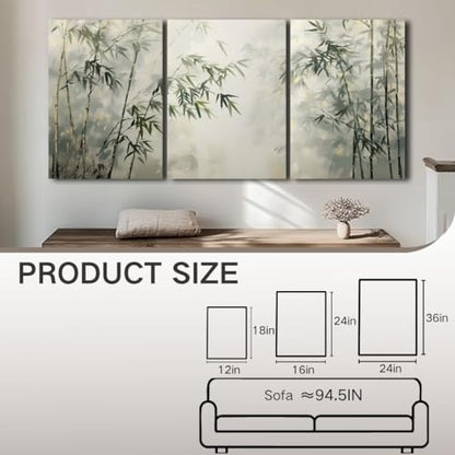 sawjug Bamboo Canvas Wall Art, Bamboo Wall Art, Zen Wall Decor, Meditation Decor for Living Room, Bedroom, Yoga Room (24" x 36" x 3 pcs)