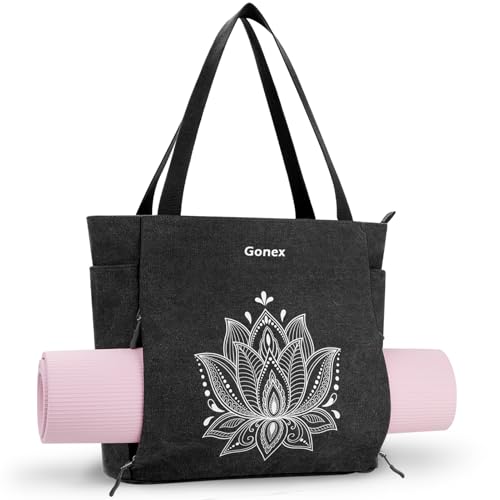 Gonex Yoga Mat Bag, Large Tote Bag with Multi Pockets for Women Men, Canvas Mat Carrier, Full Zipper Easy Access for Pilates Gym Travel - color: Black, size: Standard (15.5*5.5*14.5inch)