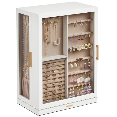 360° Rotating Jewelry Box with 9 Drawers, Spacious Vertical Jewelry Organizer with Glass Window, Jewelry Storage Case, Dustproof & Moisture-resistant Design, White - color: White, size: 9 Drawers (6.2"D x 11"W x 15.1"H)