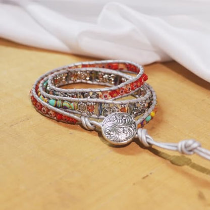 YGLINE Natural Stone Wrap Bracelet for Women Boho Bracelets Healing Crystal Beaded Bracelet Adjustable 3/5 Wraps Bracelet Handmade Birthday Gifts for Women - color: jasper 1