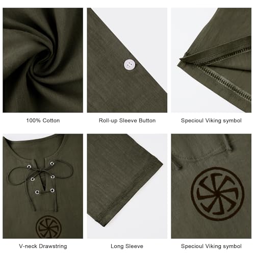 Men's Fashion Cotton Linen Shirt Long Sleeve Solid Color Ethnic Beach Yoga Top - color: Black Green, size: XX-Large