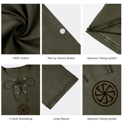 Men's Fashion Cotton Linen Shirt Long Sleeve Solid Color Ethnic Beach Yoga Top - color: Black Green, size: XX-Large